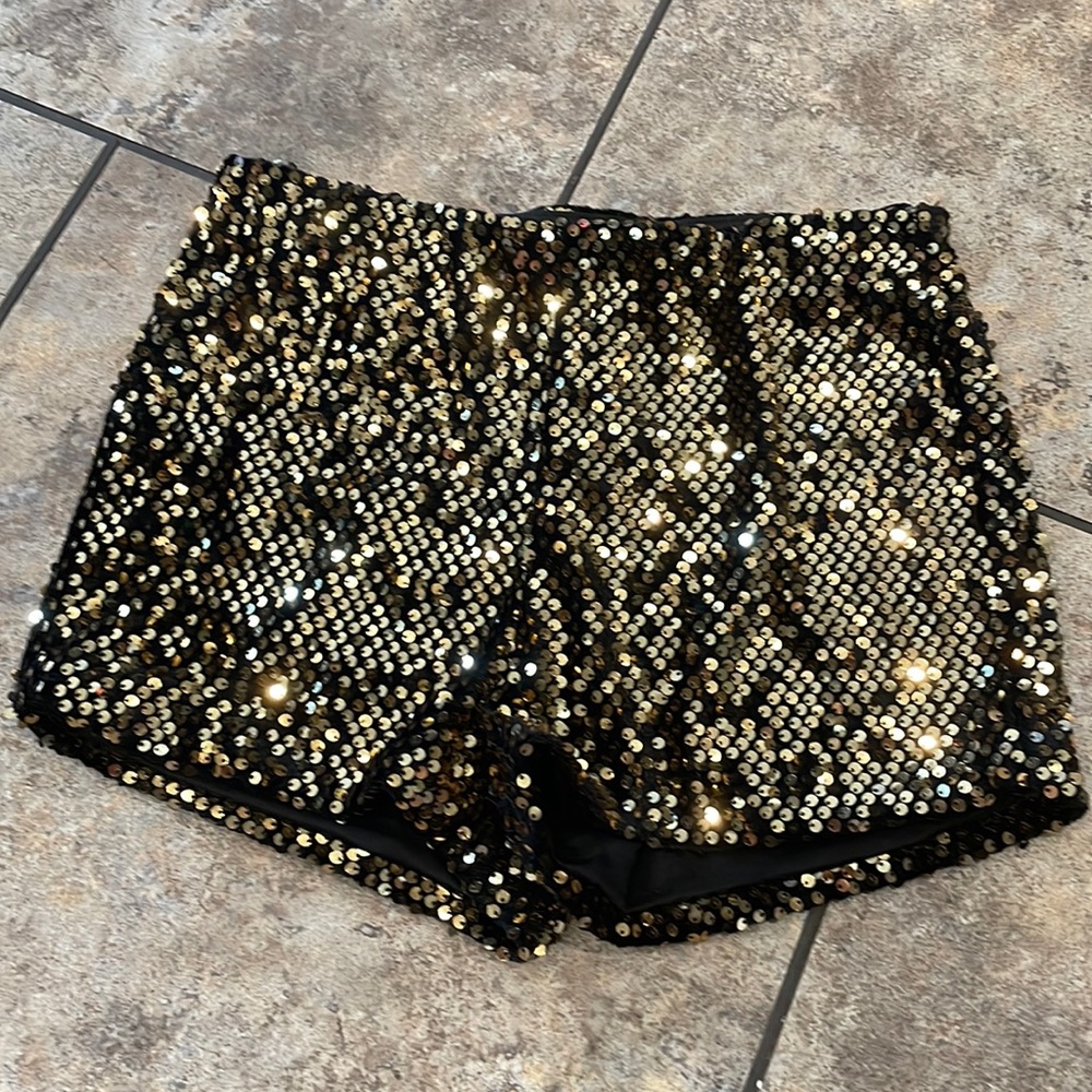Sequin Embellished Black and Gold Women's Shorts